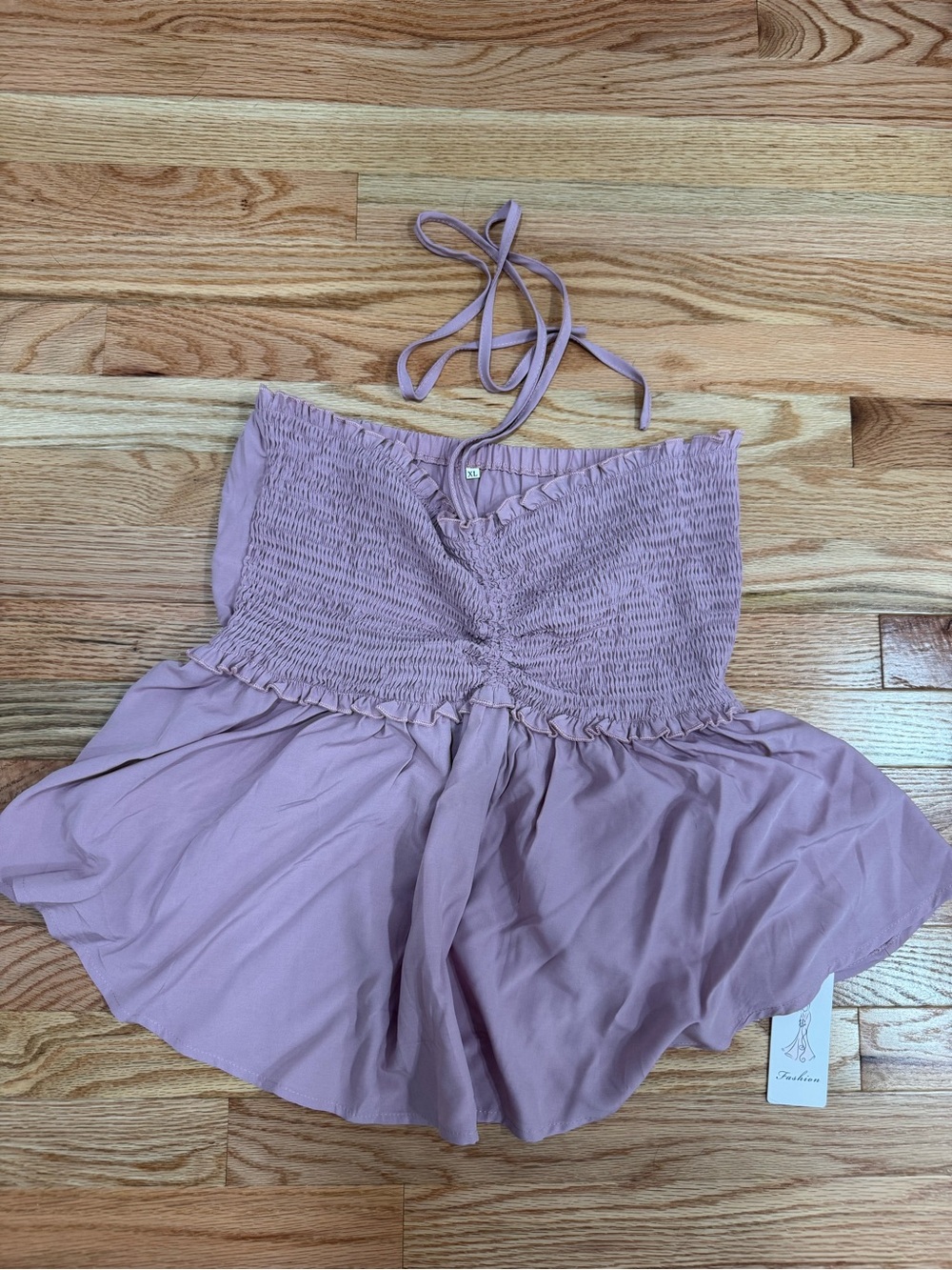 Dusty Mauve Smocked Halter Peplum Top XL